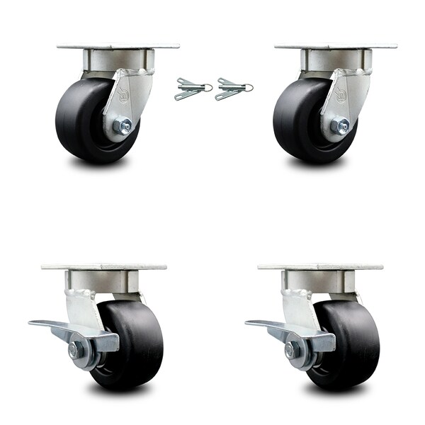 Service Caster 4 Inch Kingpinless Polyolefin Wheel Caster Swivel Locks 2 Brakes SCC, 2PK SCC-KP30S420-POR-BSL-2-SLB-2 - main